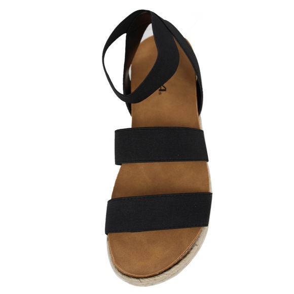 Black Open Toe Two Band Strap Ankle Strap - Picture 4 of 6